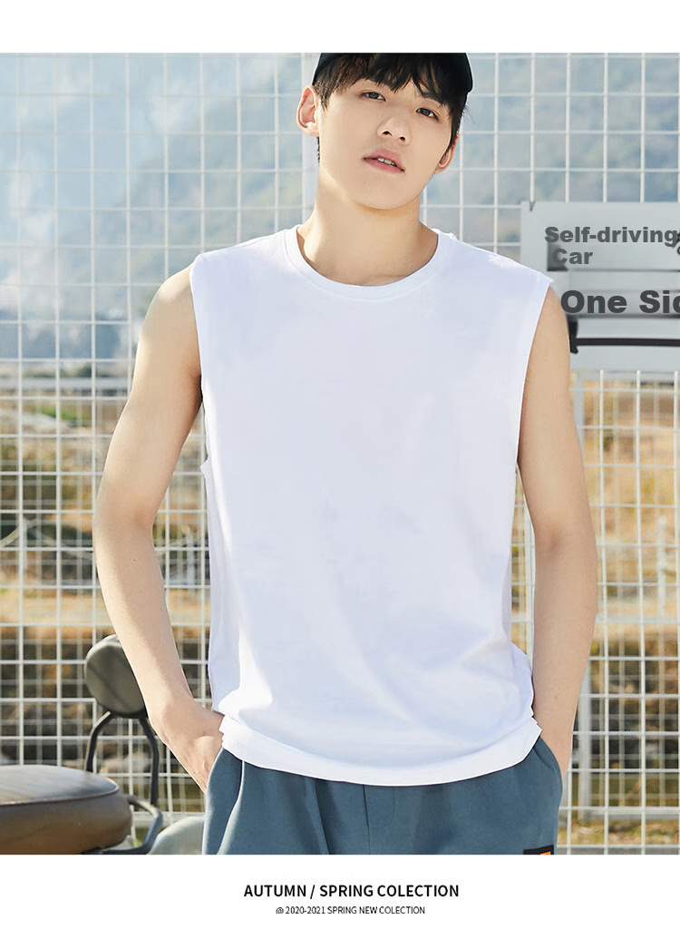 I'M DAVID Men's Sports Tank Top, Summer Round Neck Sleeveless Ice Silk Hong Kong Style Casual Solid Color Top T-Shirt for Men, White, L 7