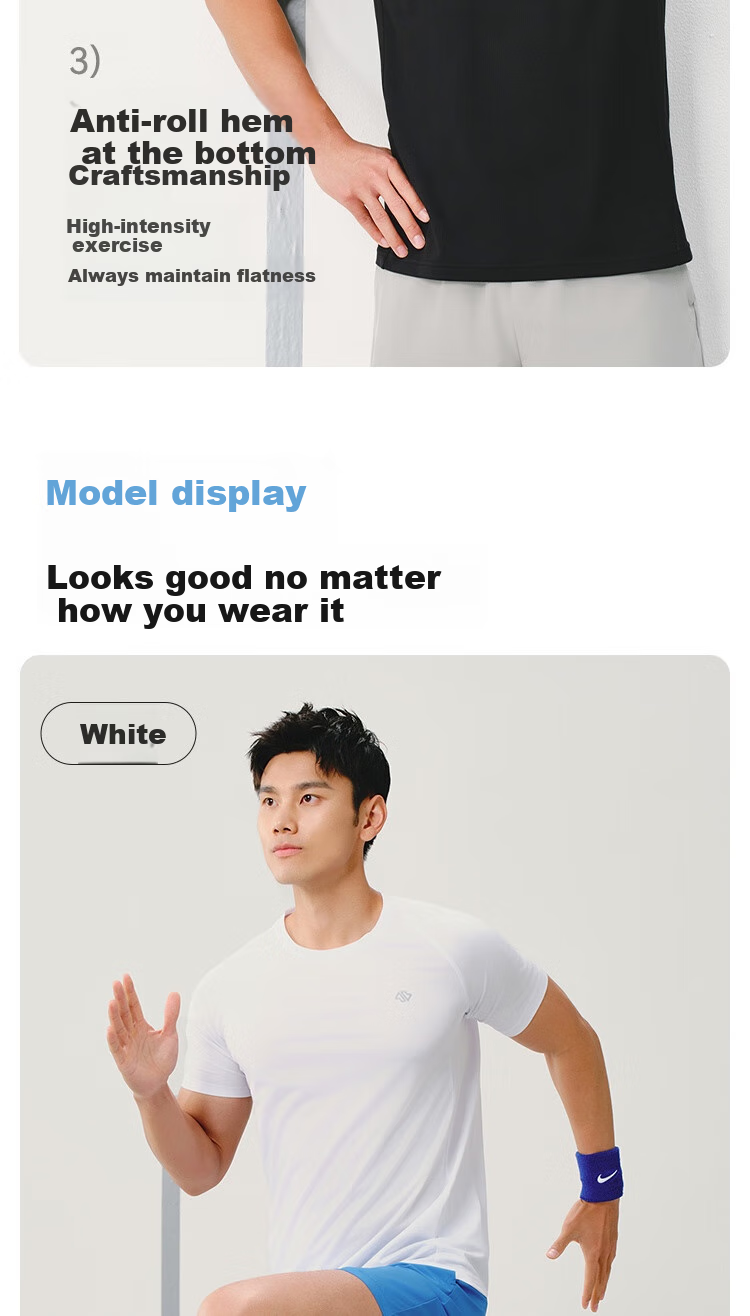 JD Original Ultra-Breathable Quick-Dry T-Shirt for Running And Fitness, Short Sleeve 2-Pack Sports Set, Black And White, Size M 6