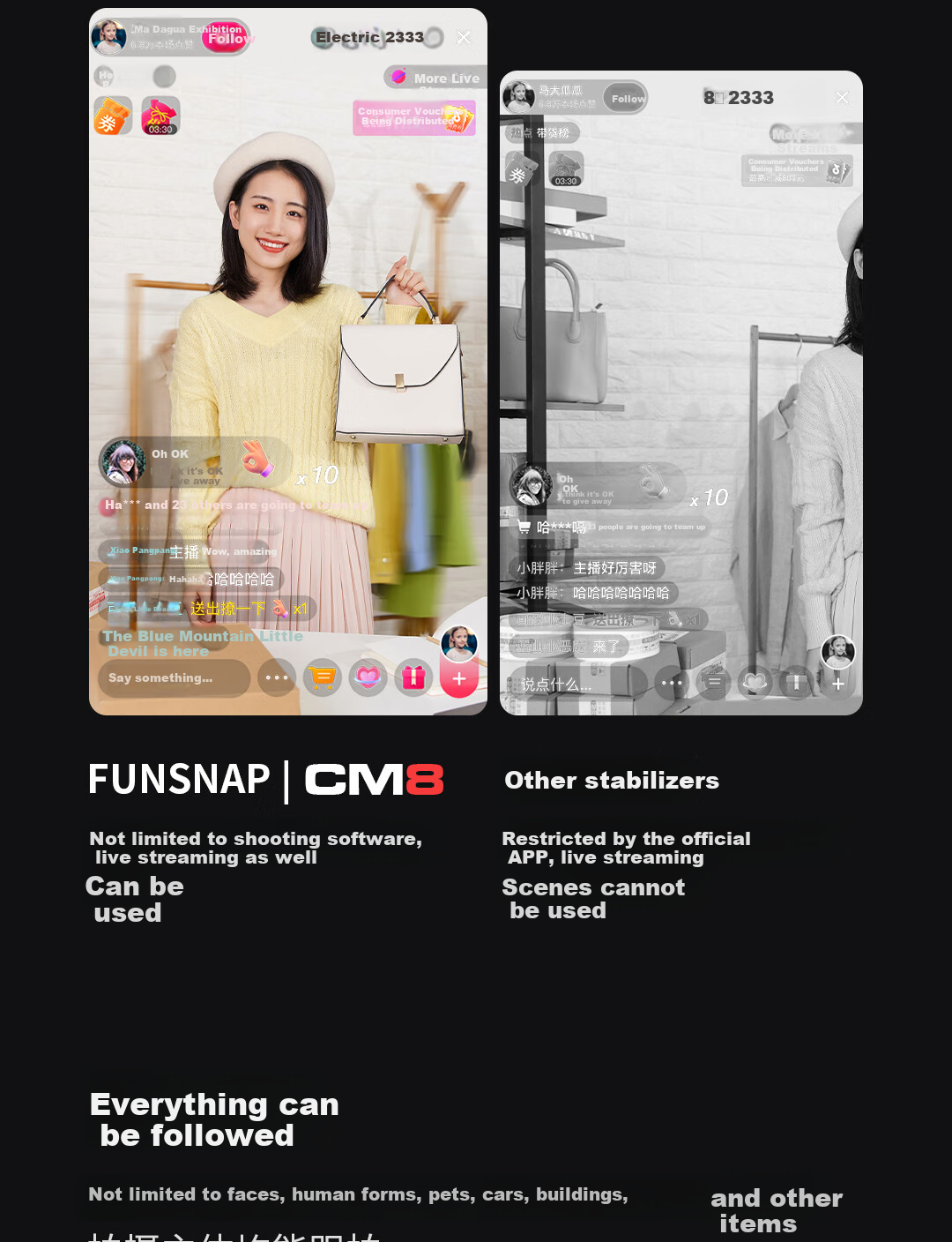 FUNSNAP CM8 Smartphone Gimbal Stabilizer 3-Axis Handheld Anti-Shake Gesture Tracking Selfie Stick AI Follow Smart Tracking Live Streaming Vlog Shooting Tool 2