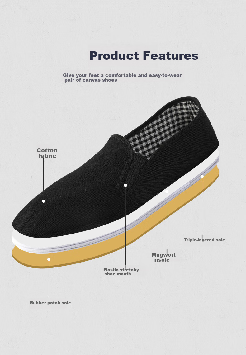 FOOTOPPO Men's Cloth Shoes with Traditional Beijing-Style Cowhide Soles, Slip-On Men's Breathable Soft-Soled Multi-Layered Shoes for Elderly 1