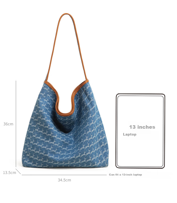 Mood Autumn And Winter Large Capacity Tote Bag for Women, Denim Canvas Lightweight Commuter Shoulder Underarm Bag, Birthday Gift Versatile Blue 33
