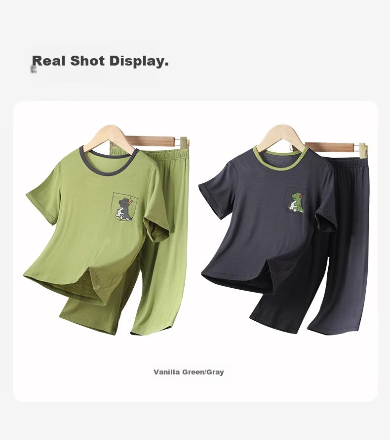 Bingxuemumian Children's Pajamas, Boys' Modal Summer Thin Set, Short-Sleeve Long Pants, for Older Children, Home Air Conditioning Wear, Two-Piece Set 9