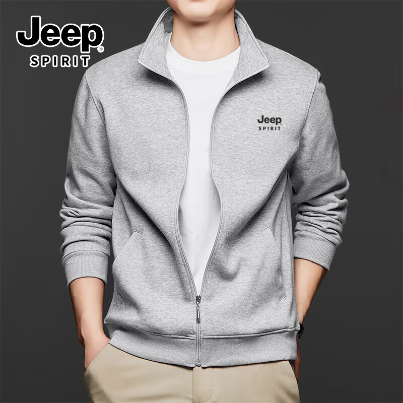 JEEP SPIRIT Men's Zip-Up Hoodie, Autumn Heavyweight New Style Sports Casual Stand-Collar Jacket, Versatile High-End Quality Coat