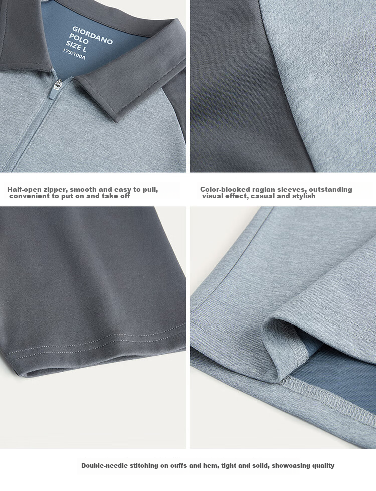 Giordano Comfortable Antibacterial Polo Shirt for Men, High-Tech Cooling Sun Protection Contrasting Color Raglan Short-Sleeve Top 01015405 19