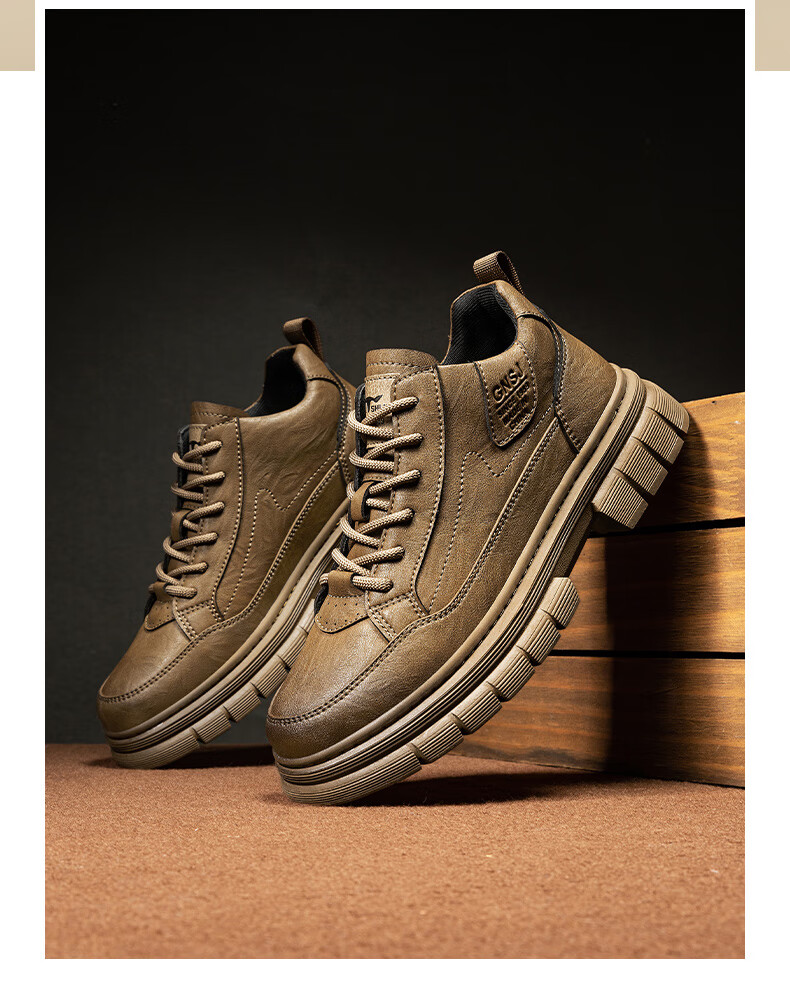 Bull Family Men's Autumn Winter New British Style Martin Boots Fashion Trendy Work Boots Thick Sole Wear-Resistant Motorcycle Boots 22