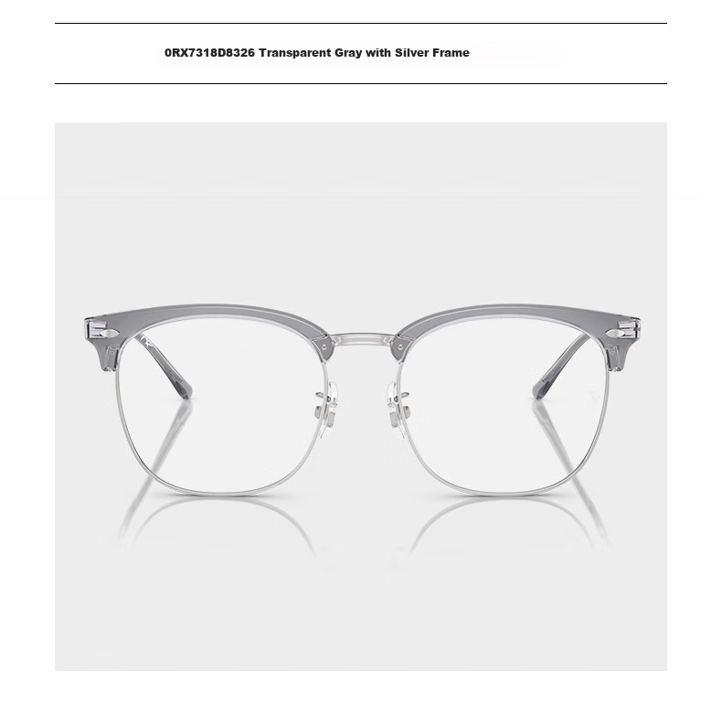 RayBan Optical Frame, Square Black Frame, Semi-Rimless Myopia Glasses Frame, 0RX7318D 8326 Gift 16