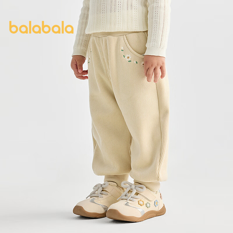 BALABALA [Same As in Mall] Baby Long Pants, Fleece-Lined Thickened Joggers, Winter Girls' Trousers