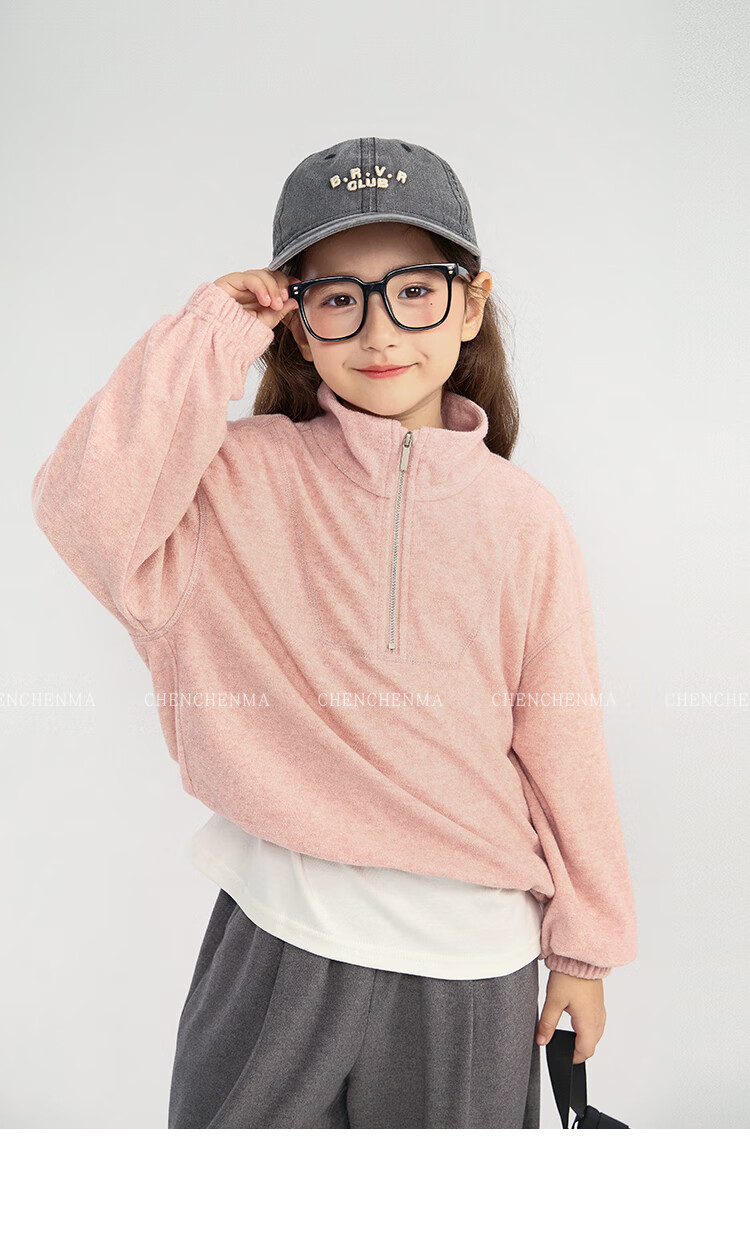 Chenchenma Girls' Semi-Turtleneck Zip-Up Sweatshirt, 2026 Autumn New Style, Loose-Fitting Hem with Drawstring, Trendy Parent-Child Top 12