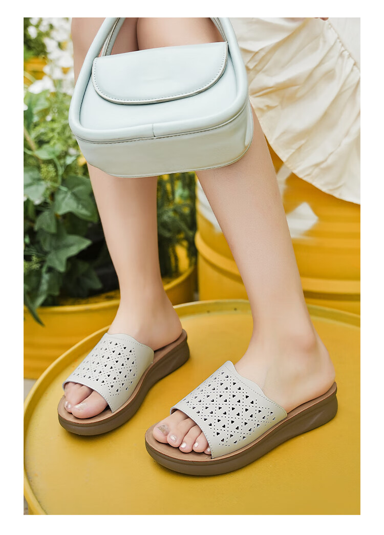Zulijian Elderly Shoes [520 Gift for Mom] Summer Women's Breathable Slippers Mom Shoes 6124K Apricot Color Size 39 4