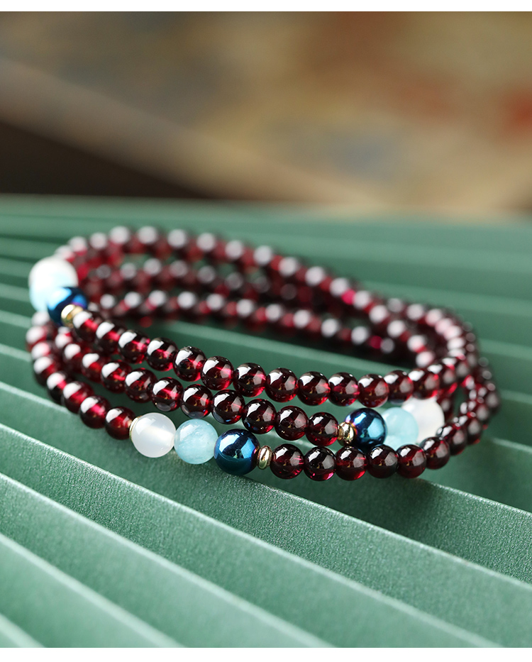 Fenghuangniepan Natural Garnet Bracelet for Women, 2026 New Multi-Layer Crystal Beaded Bracelet with Lucky Beads, Birthday Gift for Mom And Ladies 8