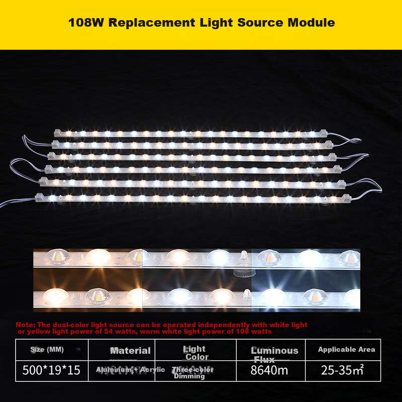 NVC LED Light Strip, Ceiling Light Replacement Core, Magnetic Replacement Light Source, 108W-Ra90 Three-Color 3000K-6000K