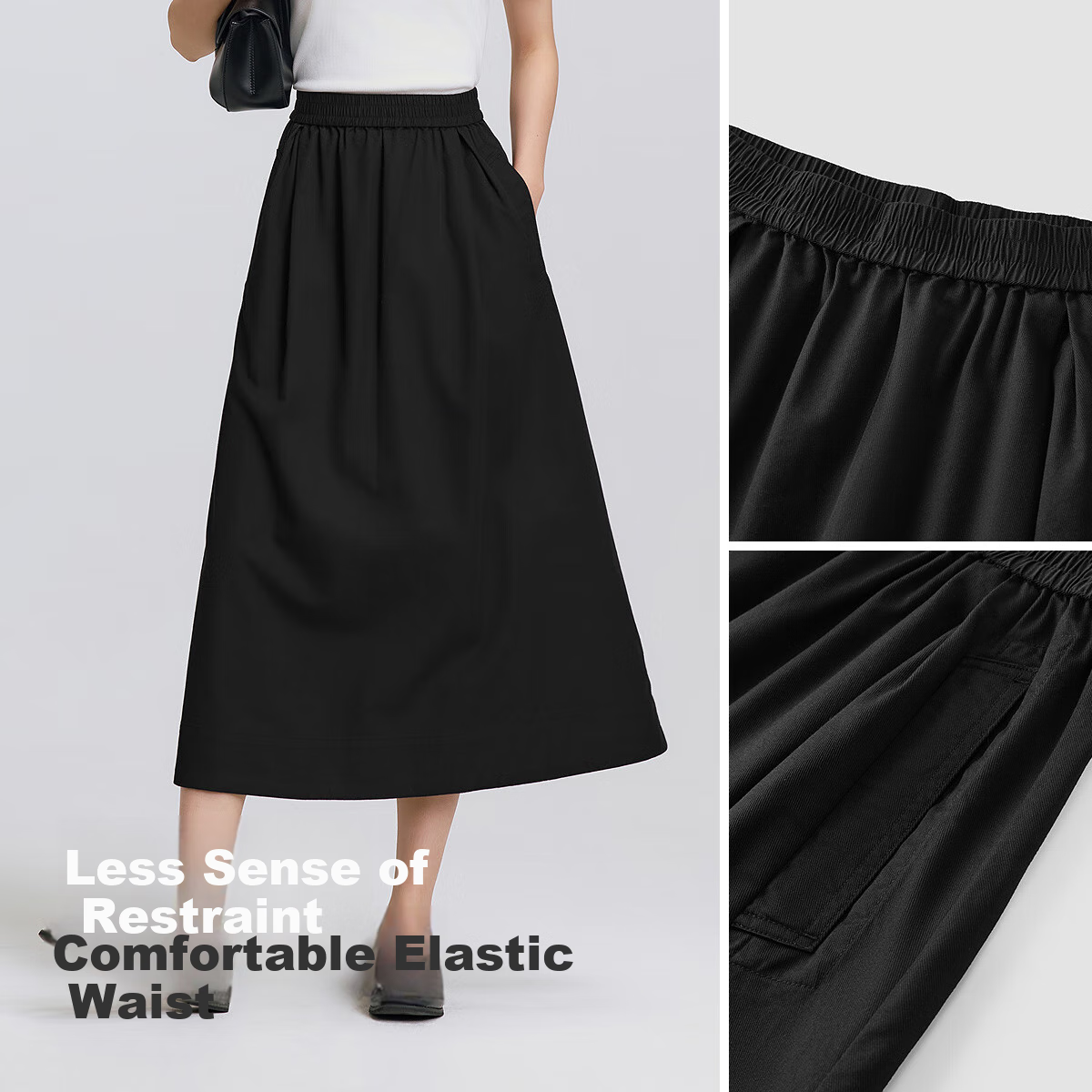 Semir Women's Spring A-Line Skirt with Elastic Waist, Solid Color, Hip-Hiding, Casual Style Long Skirt 101125120008