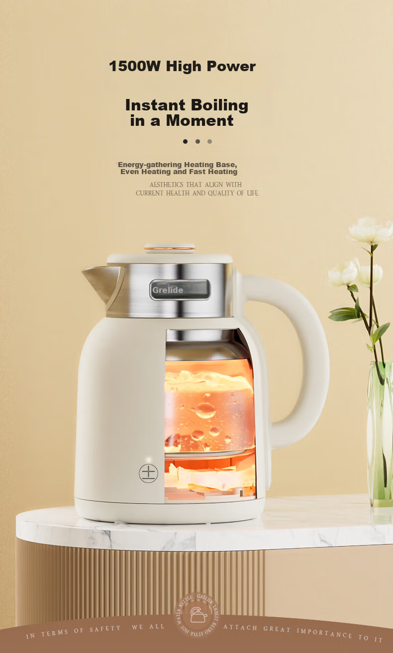 Grelide Electric Kettle with Multiple Temperature Settings, 1.5L Seamless Inner Pot, Constant Temperature Kettle, 304 Stainless Steel Water Boiler, Hot Water Kettle, D2315E-Ivory White 8
