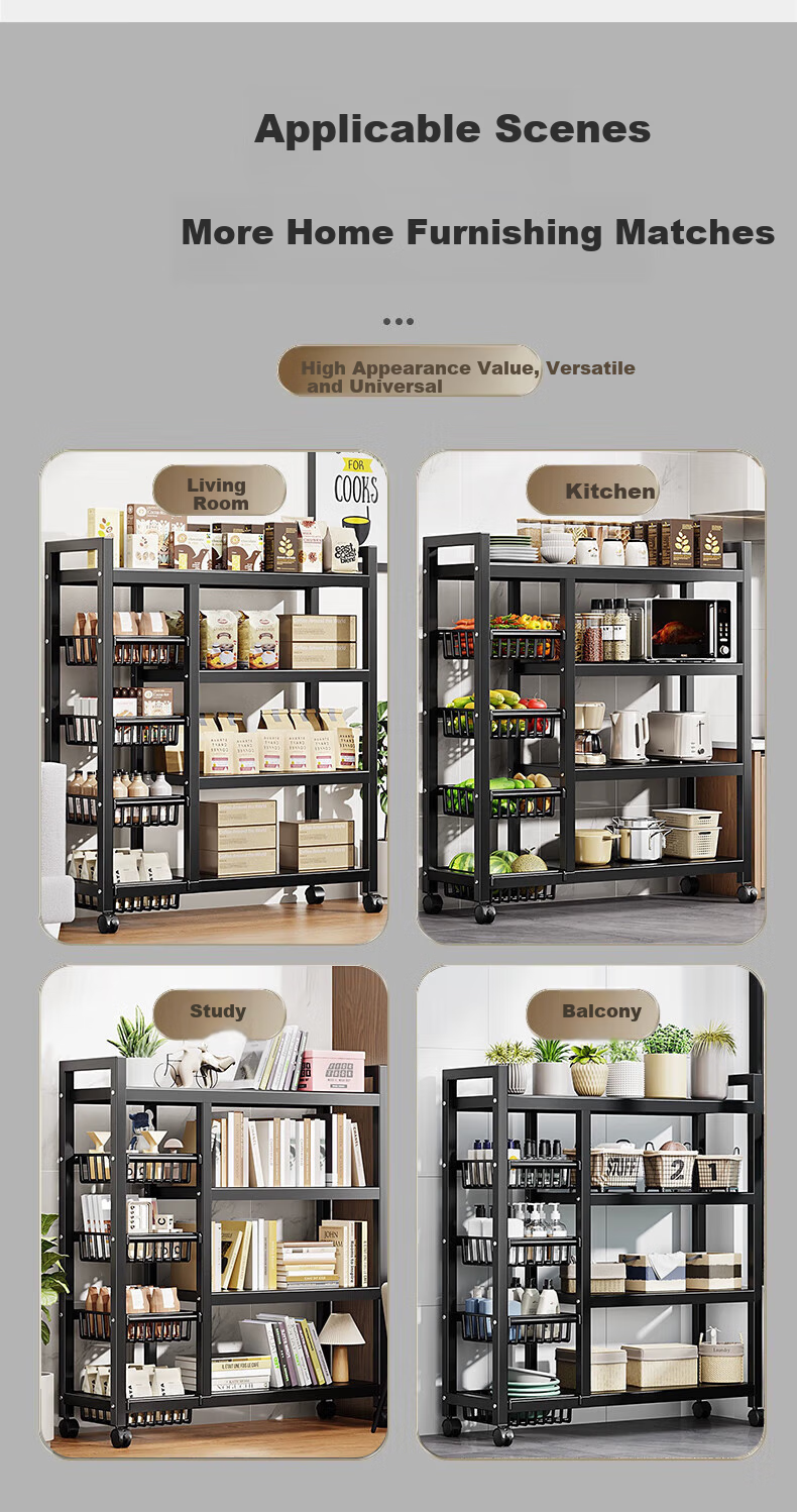 Quanpinwu Kitchen Storage Rack, Floor-Standing Multifunctional Utensil Shelf, Storage Organizer for Home, Fruit And Vegetable Basket, Storage Rack, 349 10