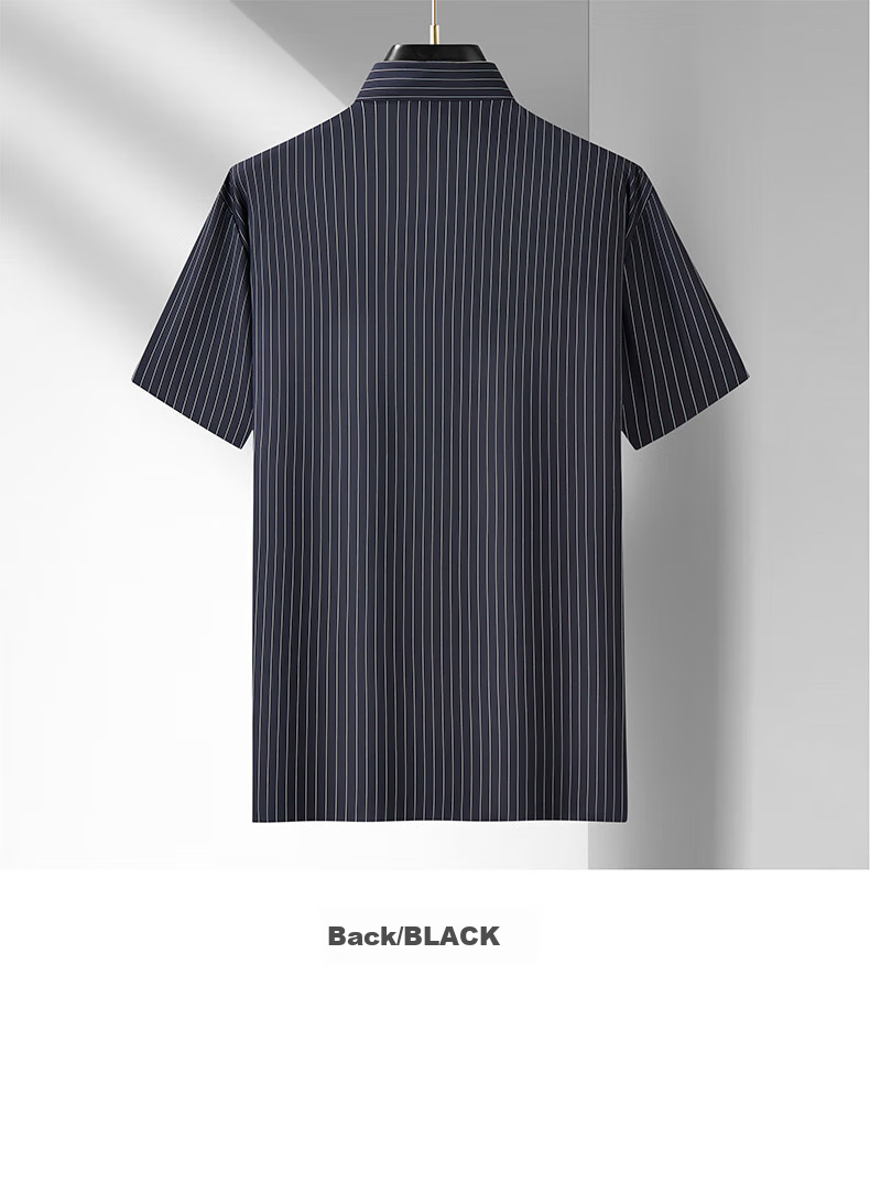 Ayoupang Summer Short-Sleeve Ice Silk Plus-Size Polo Shirt, Business Striped Loose Elastic T-Shirt for Men, Navy Blue, XL 9