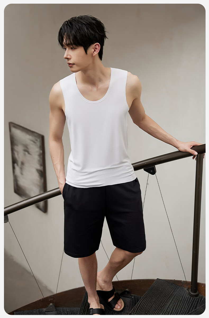 MiiOW Men's Vest [Cool Tencel Modal] Summer Seamless Sleeveless Thin Ice Silk White Base Layer for Men 18