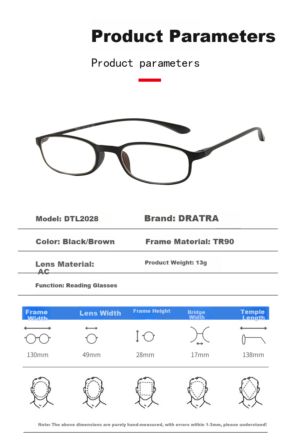 DRATRA High-Definition Reading Glasses, Comfortable And Lightweight, No Pressure on Nose, TR90 Ultra-Light Frame, Classic Style, Suitable for Men And Women, Presbyopic Glasses for Elderly 6