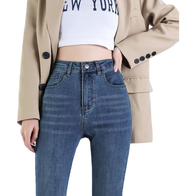 Женские джинсы JEANSWEST, расклешенные, осень 2025, с высокой талией, винтажные синие, размер S