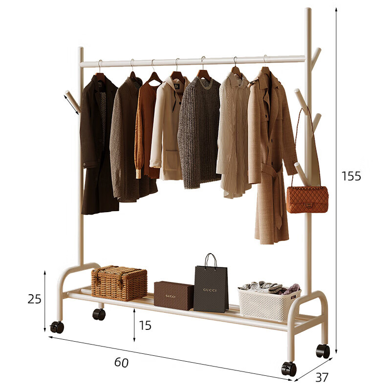 Shanshan Wooden Floor Coat Rack Bedroom Clothes Hanger Mobile Drying Rack Balcony Laundry Rack Storage Shelf