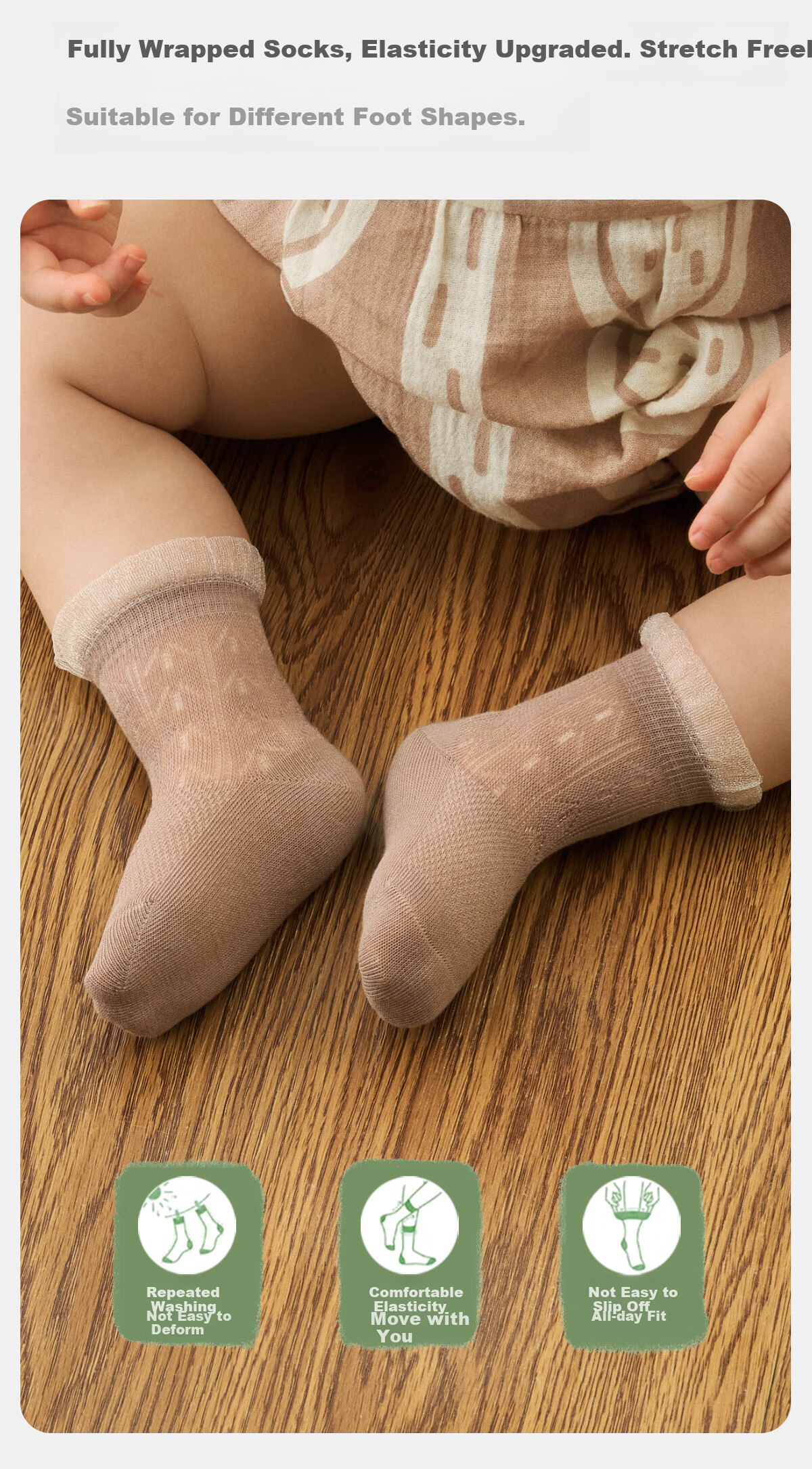 Aqpa [Suyu Weiguang] Baby Socks, Two Pairs, Summer Thin Style, Infant Sports Socks, Brown-Gray, 6-12 Months 4