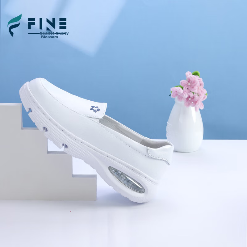 Feiying Air Cushion Nurse Shoes for Women, Spring And Autumn Style, Genuine Leather, Comfortable And Breathable Medical Work Shoes 2-2062 White Size 35
