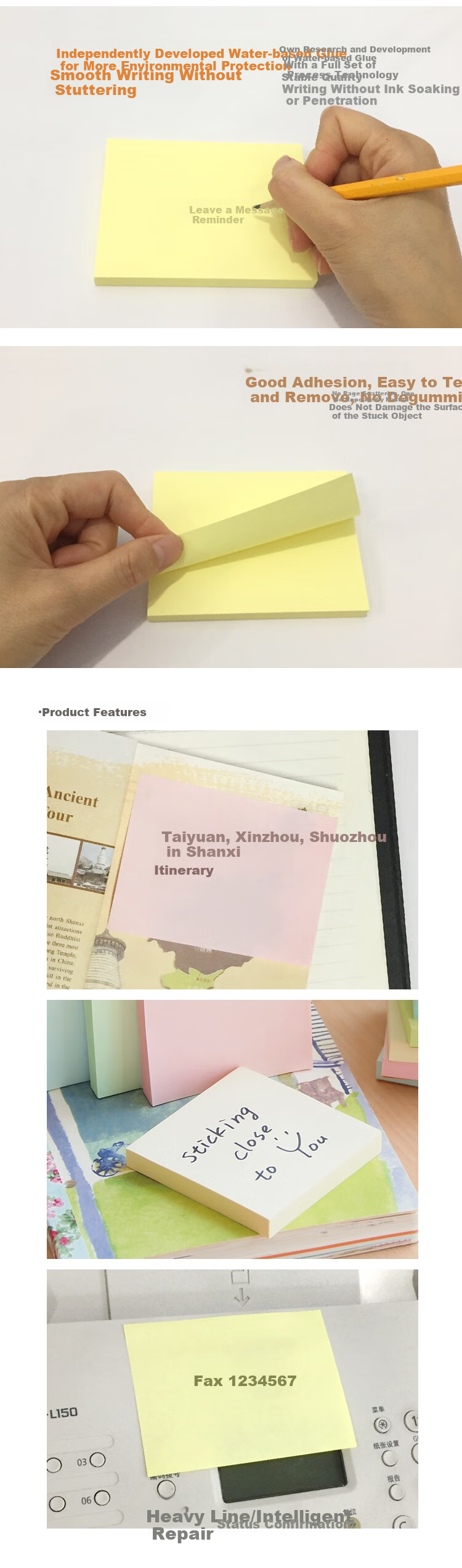 STICKN , 480 Sheets, 4 Colors, Soft Sticky Notes, 76*76mm Memo Pad, Self-Adhesive Message Book, 6-Pack Set, 33018 3