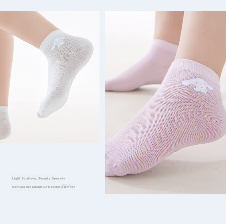 Hello Kitty Girls' Socks Spring And Summer Thin Mesh Socks Antibacterial Baby Children White Short Socks U4101 Matching Colors 16-18 19