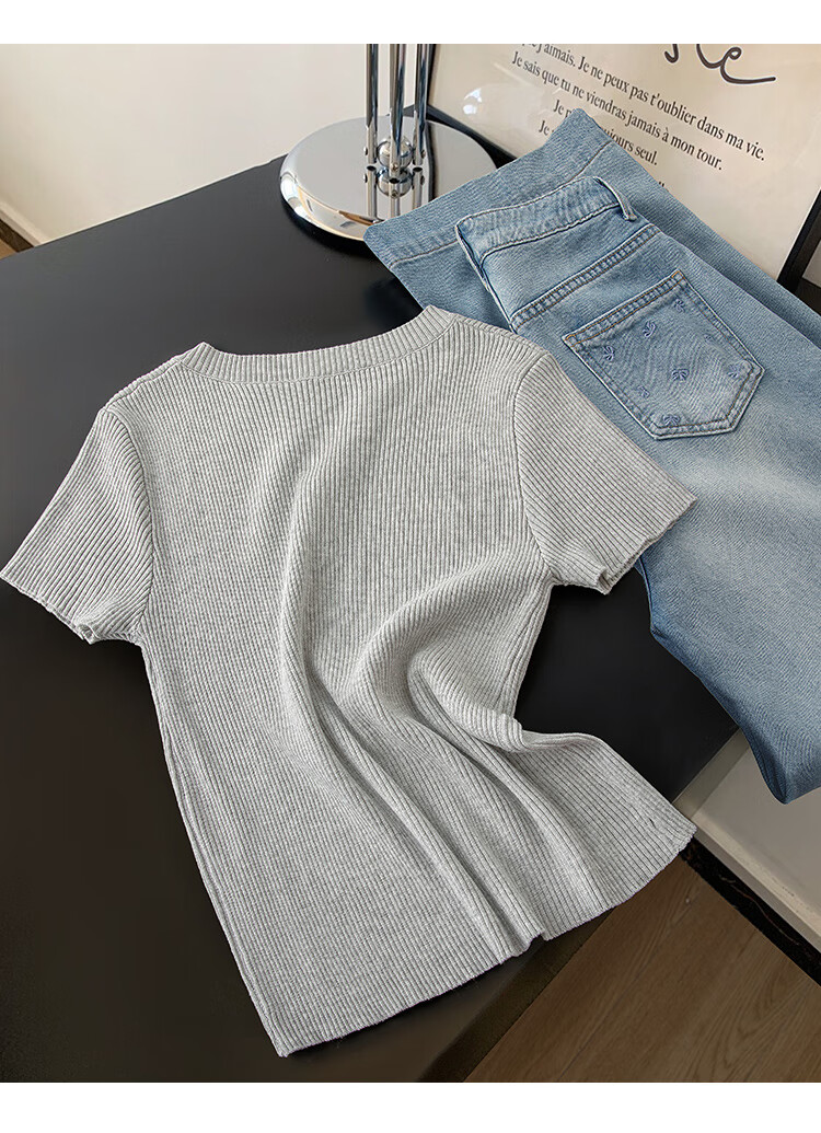 Cypress V-Neck Knitwear 2026 Summer New Women's Fresh Artistic Design Pullover Short Sleeve Top 4
