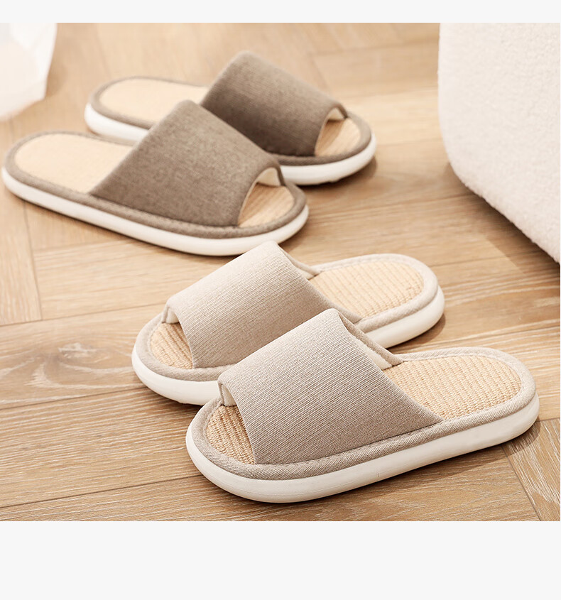 XGGC Japanese-Style Linen Slippers for Men And Women, All Seasons Indoor Home Non-Slip Cotton Linen Breathable Fabric Slippers Spring Autumn Beige 35-36 2