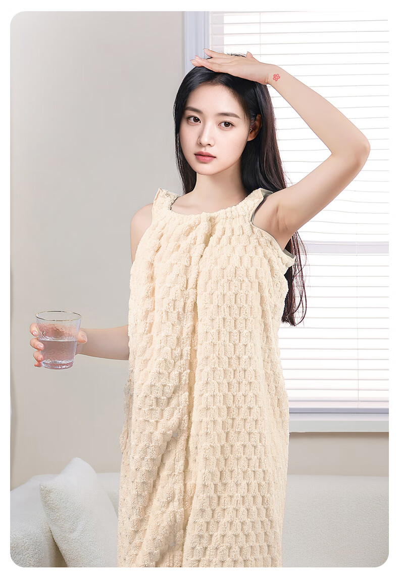 Grace 7A Antibacterial Women's Bath Skirt Wearable Quick-Dry Large Towel Cream Yellow 4
