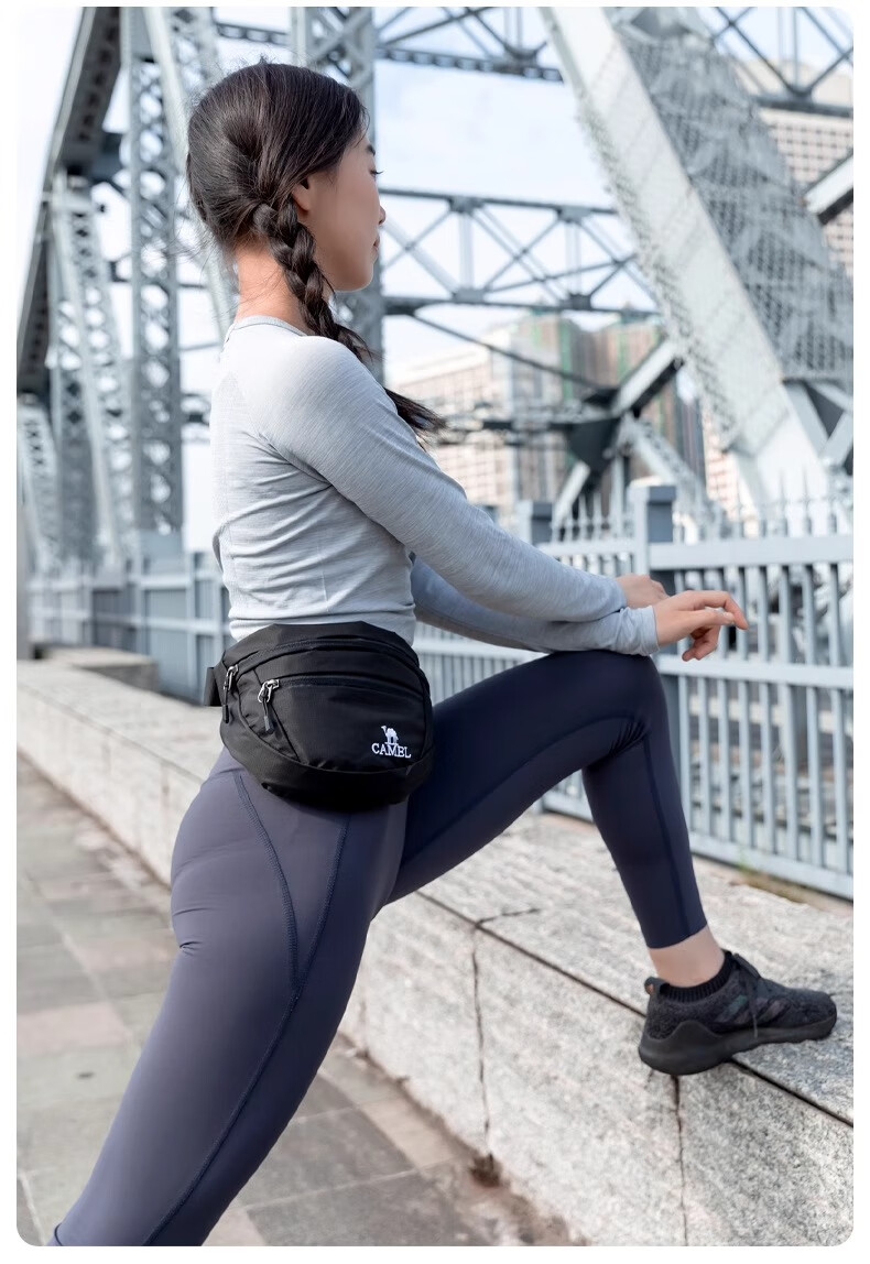 CAMEL Outdoor Multifunctional Sports Waist Pack, Fitness Small Bag, Running Phone Pouch, Waist Slingshot Bag A7W3C3117A Black 4