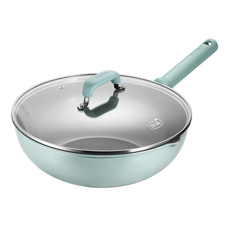 SUPOR Titanium Ceramic Non-Stick Health Pan, Flat Bottom Wok, Frying Pan, 30cm, Compatible with Induction Cookers, Easy to Clean, Low Smoke