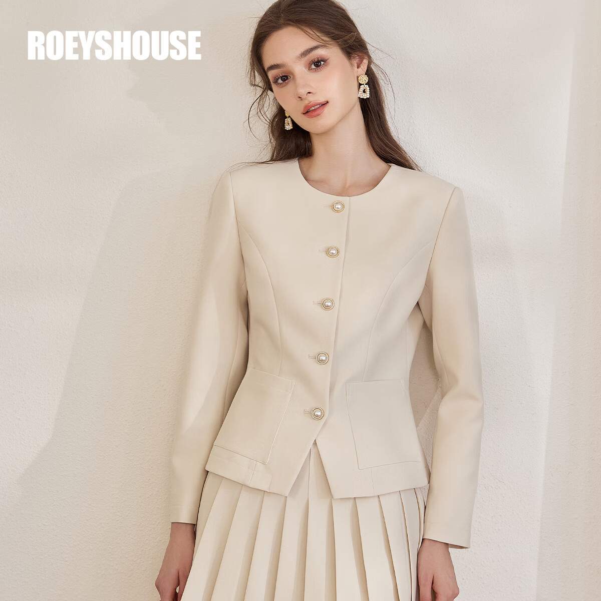 ROEYSHOUSE Women's Commuter Blazer 2026 Spring Intellectual Slim Fit Suit Jacket 11036 Apricot M