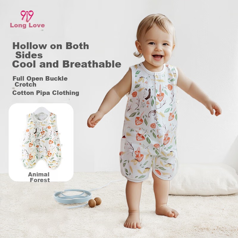 9I9 Baby Romper, Thin Pure Cotton Sleeveless Bodysuit, Newborn Onesie, Infant Crawling Suit, Sleeping Bag, Animal Pattern, 100cm
