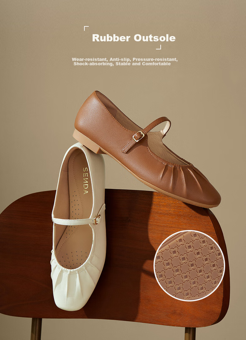 SENDA Mary Jane Shoes for Women, Autumn Style, Same As in Shopping Malls, Soft Upper, Shallow Mouth Flats 4IQ01CQ4 Beige 37 3