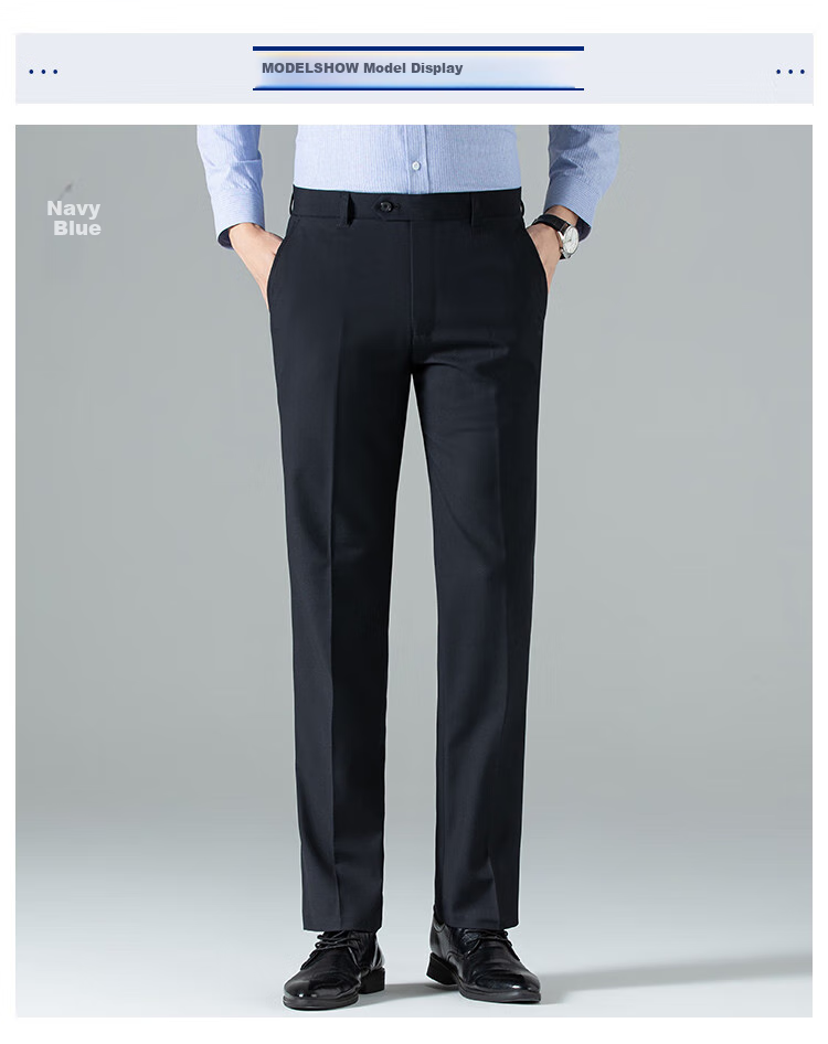 ROMON Men's Casual Pants, Straight Loose Trousers, Business Workwear, Versatile Simple Formal Dress Pants, Navy Blue, Size 29 4