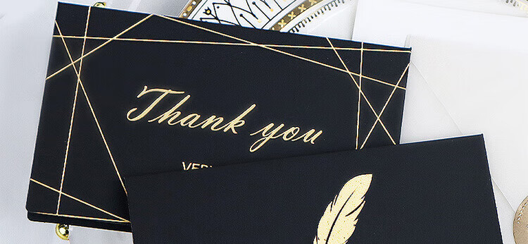 E-Muguo Greeting Cards Set of 4 with Envelopes, Letter Paper, Gift Birthday Cards, Confession Gifts, Ins Style Business Blessing Cards, Wish Cards, Thanksgiving Cards, Black with Gold Foil 10