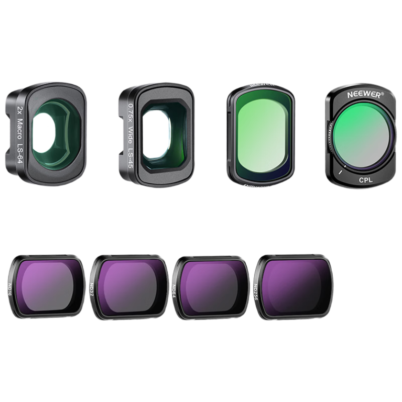 NEEWER Filter Kit Compatible with DJI Pocket 4/3 Camera, Magnetic Quick-Release, ND Light Reducing Filter Set, CPL Polarizing Filter, 1/4 Black Soft Wide-Angle, Two Times Macro Lens