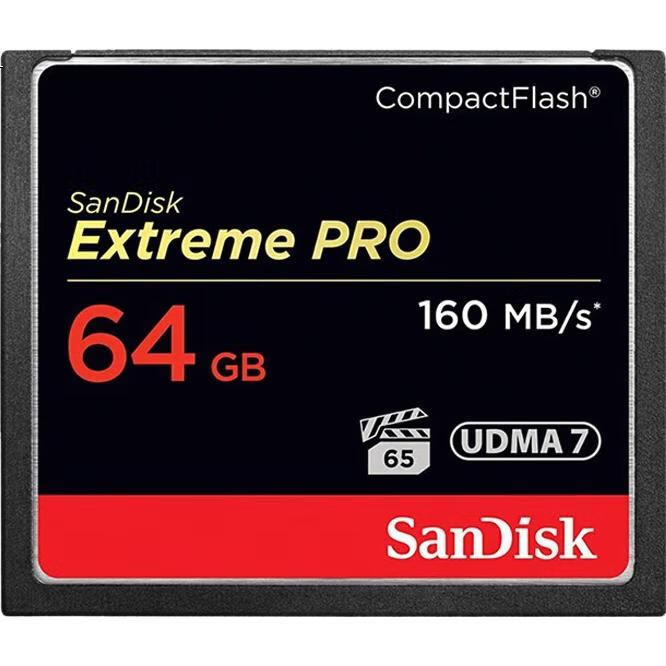 Карта памяти SanDisk 64GB CF, Ultimate Ultra-Fast, UDMA-7, скорость чтения 160 МБ/с, скорость записи 150 МБ/с