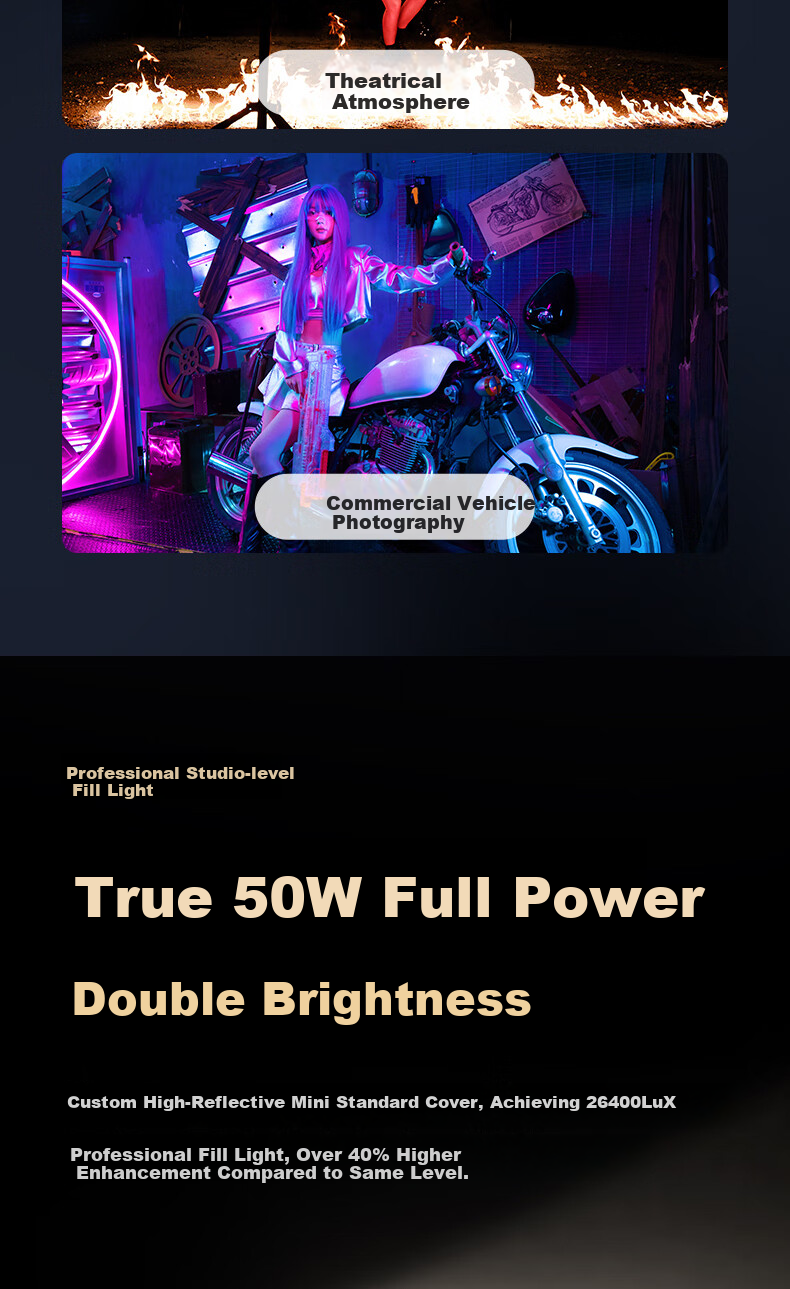 Zhiyun Fill Light, 50W Professional Photography Light, Full Color RGB Lighting, Handheld Outdoor Portable Soft Light, Live Streaming Video Film Photography Light, Xuequ CX50RGB 10
