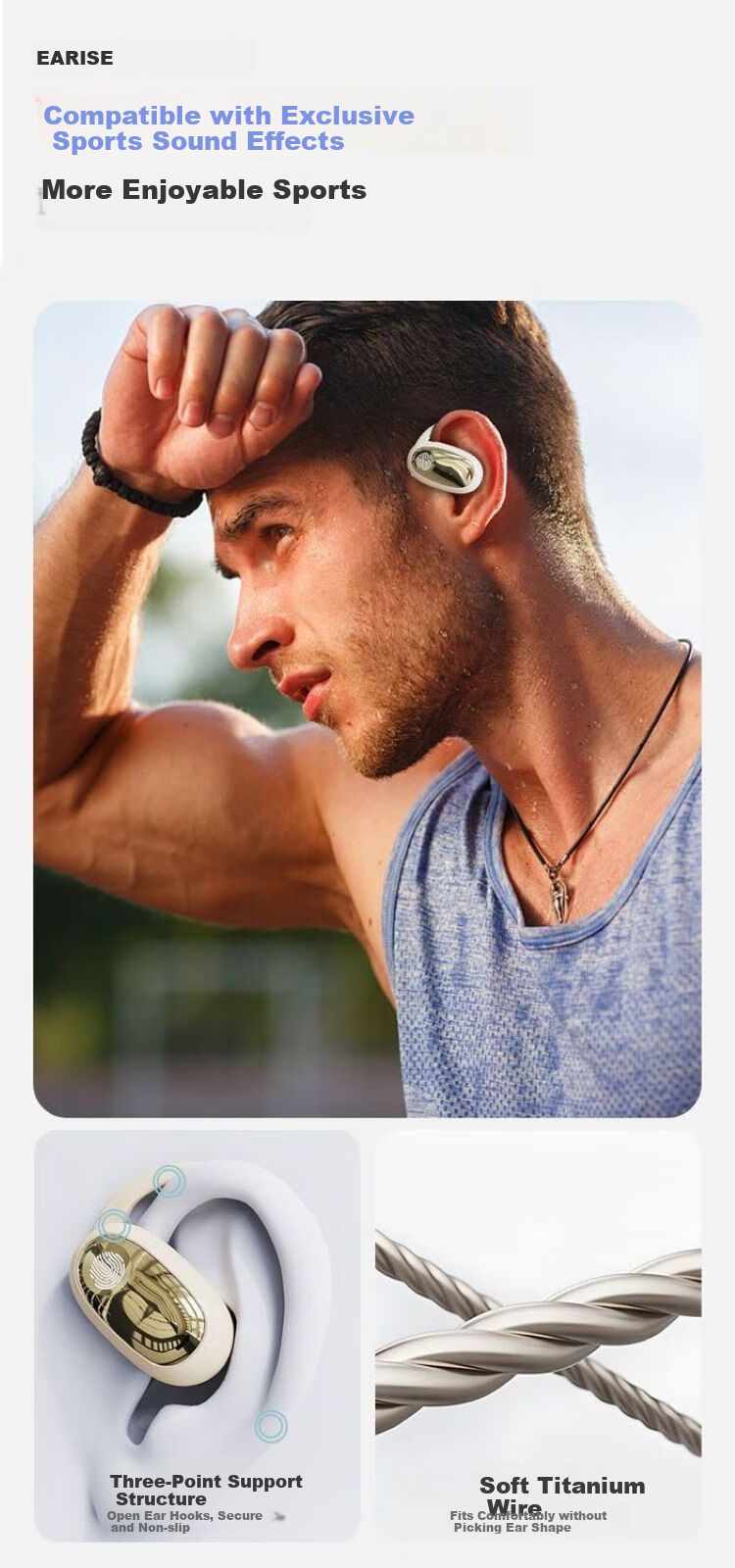 EARISE 2026 New Genuine Noise-Cancelling Open-Bone Conduction Wireless Bluetooth Headphones, Sports Ear-Hook Style, Ultra-Long Battery Life, Universal for Mobile Phones, JS918 Skin Color Smart Wearable Device 16