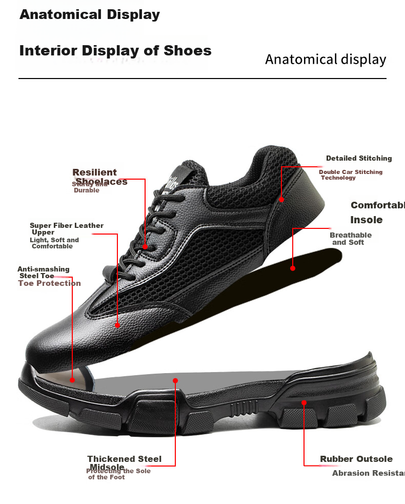LAOGUANJIA Men's Safety Shoes with Comfortable Steel Toe Cap, Anti-Smashing, Anti-Puncture, Odor-Resistant, Waterproof, Oil-Resistant Work Safety Functional Shoes 281 Size 42 8