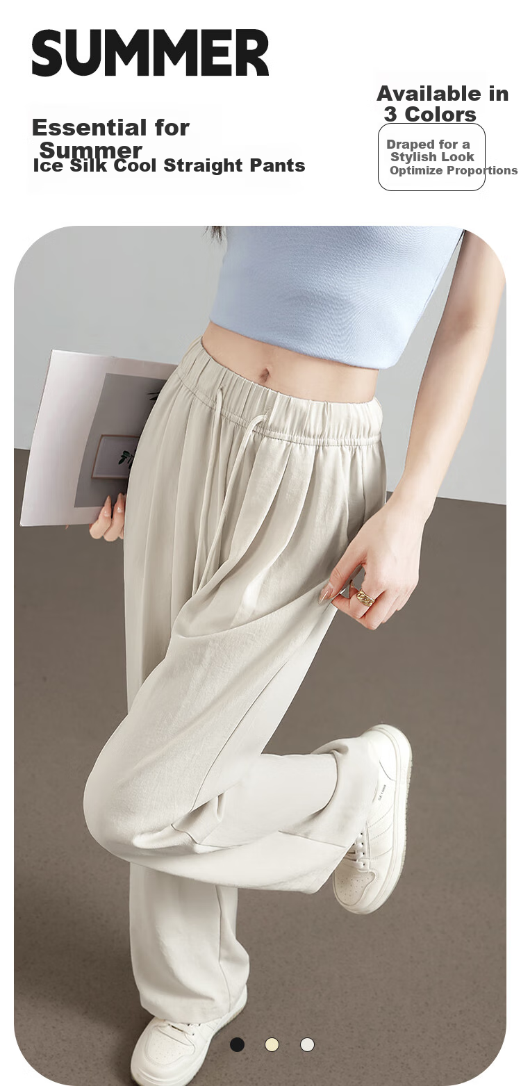 Free Style Wide-Leg Pants for Women Summer Thin 2026 New High Waist Slim Loose Draped Ice Silk Cool Casual Trousers 1