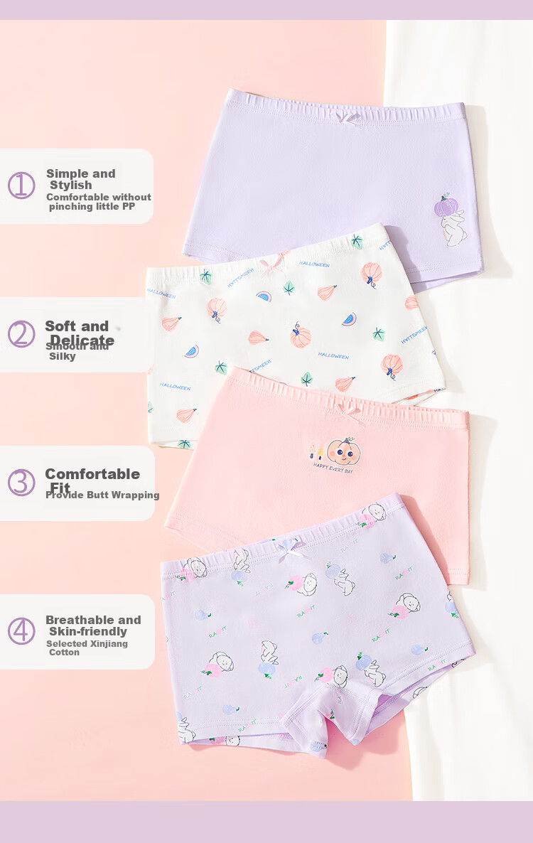 MiiOW [10A Antibacterial + Mulberry Silk Crotch] Girls' Summer Thin Breathable Boxer Briefs for Childre 5