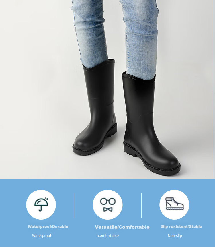 FOOTOPPO Women's Rain Boots, Fashionable Adult Mid-Calf Waterproof Boots, Ladies' Water Shoes, Non-Slip Rubber Boots for Wome 2