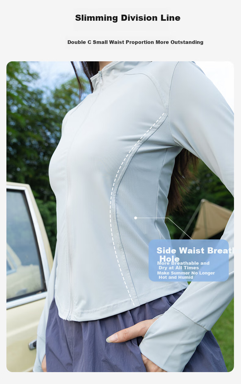 BOPRUIEY Women's Summer Slim Fit Stand Collar UV Protection Ice Silk Cooling Sunscreen Jacket 10