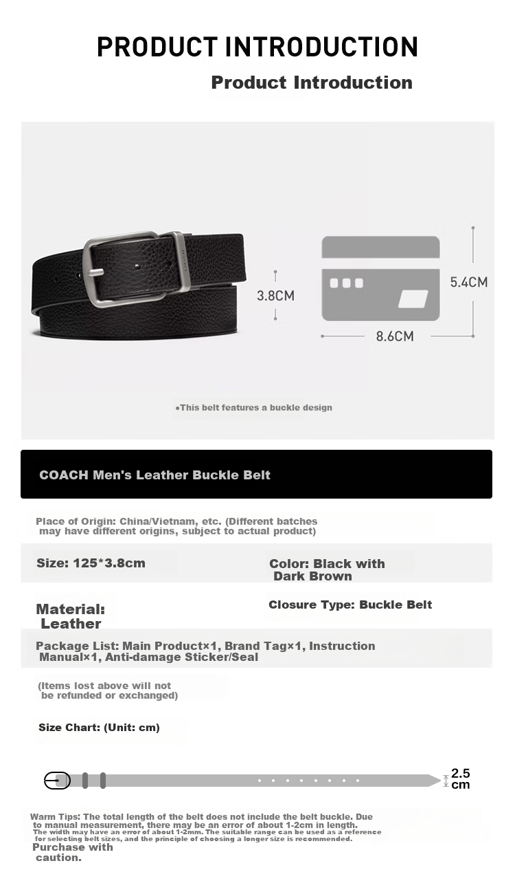 COACH [Brand Direct Supply], Men's Reversible Belt, 38MM Black with Dark Brown, CQ023, New Year's Gift 1