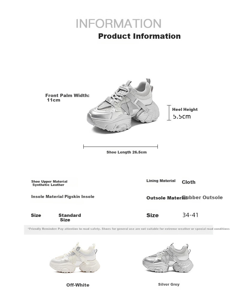 Josiny Thick-Soled Breathable Dad Shoes for Women, Spring Korean-Style Sneakers, Mesh Casual Shoes, Off-White, Size 36 7