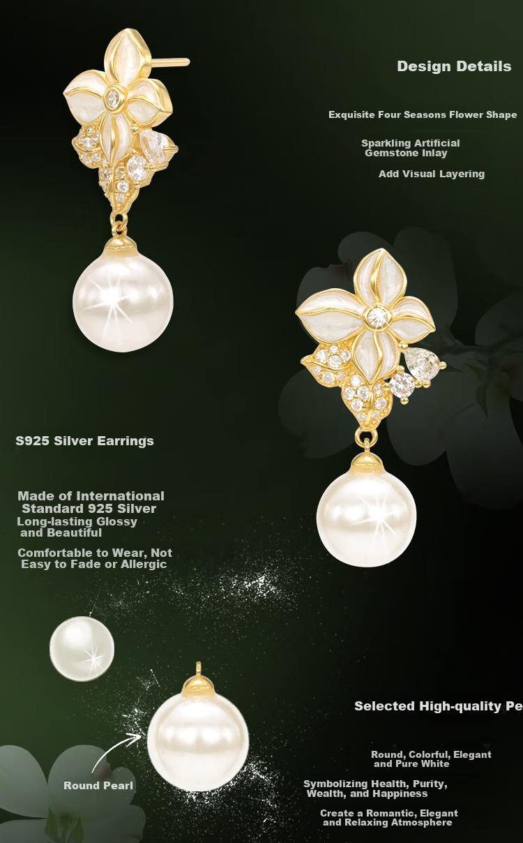 Eternelle French Original Design Four Seasons Flower Earrings, Stylish Niche Luxury Stud Earrings for Wome 4