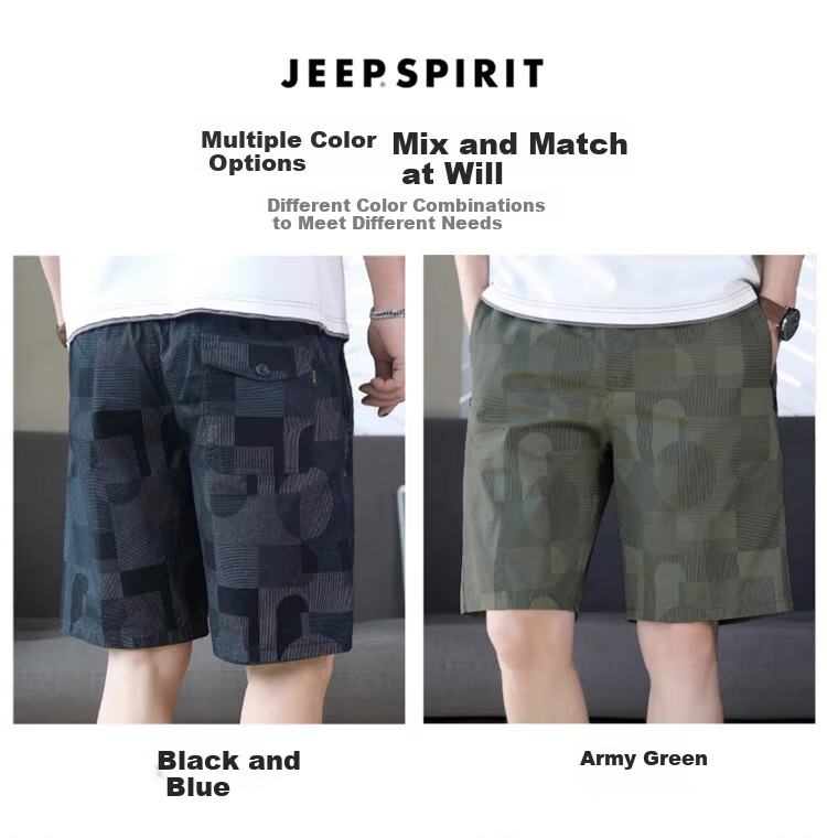 JEEP SPIRIT Men's Shorts, Sports Summer Wear Pants, Beach Casual Five-Point Shorts, American Workwear Style, Pure Cotton Mid-Length Pants 1